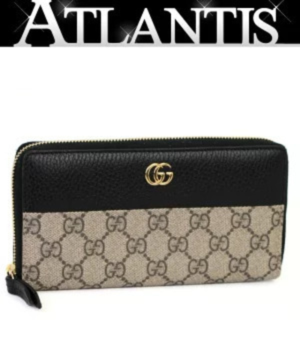 Gucci GG Marmont Round Zip Long Wallet x Leather Beige Cream Black